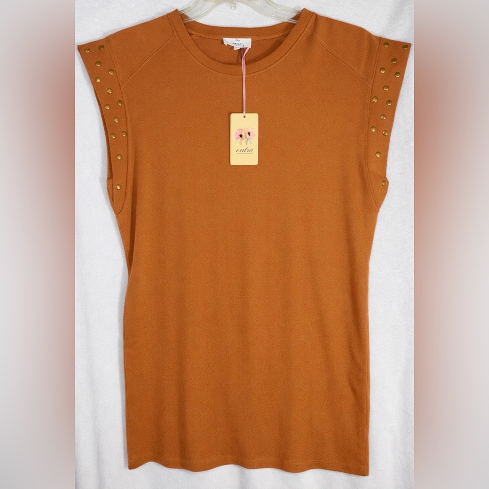 Entro Solid Short Sleeve Dress Stud Detail with Pockets NWT Medium